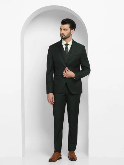 Luxe Three Piece Green Solid Formal Suit