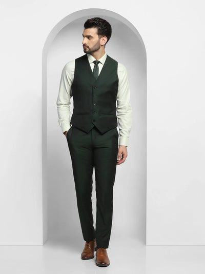 Luxe Three Piece Green Solid Formal Suit