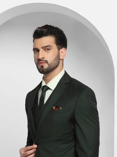 Luxe Three Piece Green Solid Formal Suit