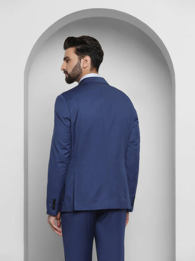 Luxe Three Piece Blue Solid Formal Suit