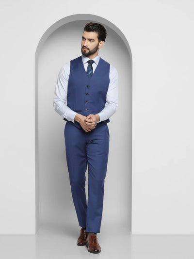 Luxe Three Piece Blue Solid Formal Suit