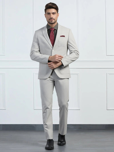 Two Piece Beige Solid Formal Suit