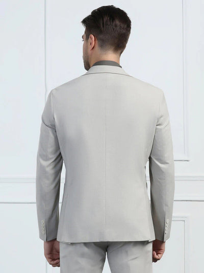 Two Piece Beige Solid Formal Suit