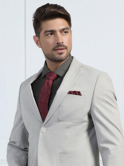 Two Piece Beige Solid Formal Suit