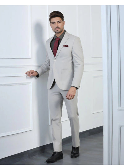 Two Piece Beige Solid Formal Suit