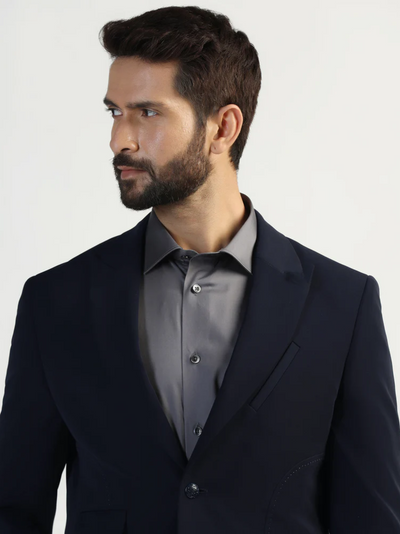 Two Piece Navy Solid Formal Suit