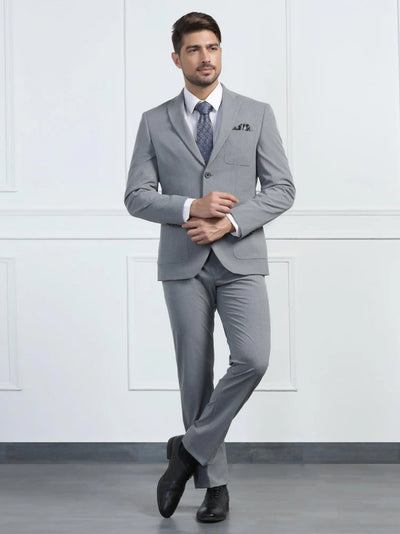 Two Piece Grey Solid Formal Suit