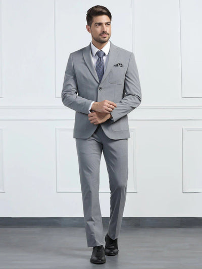Two Piece Grey Solid Formal Suit