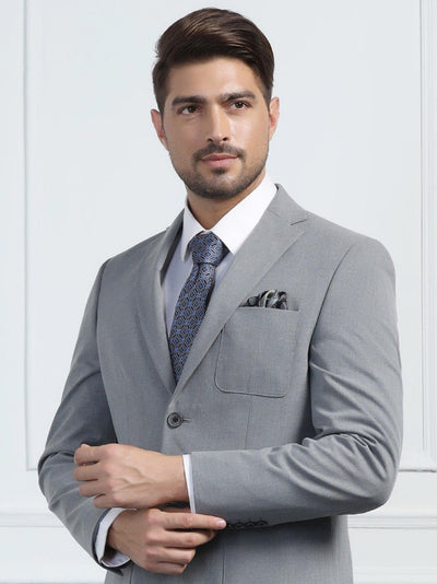 Two Piece Grey Solid Formal Suit