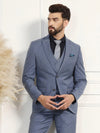 Three Piece Blue Solid Formal Suit