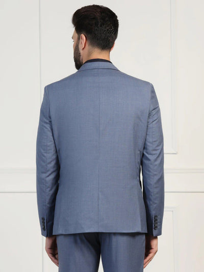 Three Piece Blue Solid Formal Suit