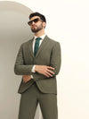 Two Piece Olive Green Solid Formal Suit