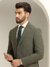 Two Piece Olive Green Solid Formal Suit