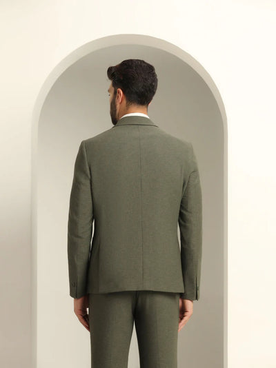 Two Piece Olive Green Solid Formal Suit