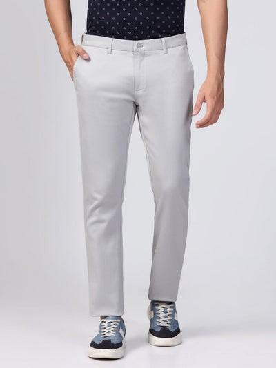 Slim Casual Grey Solid Trouser