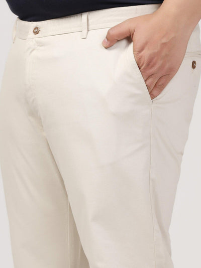 Slim Casual Beige Solid Trouser
