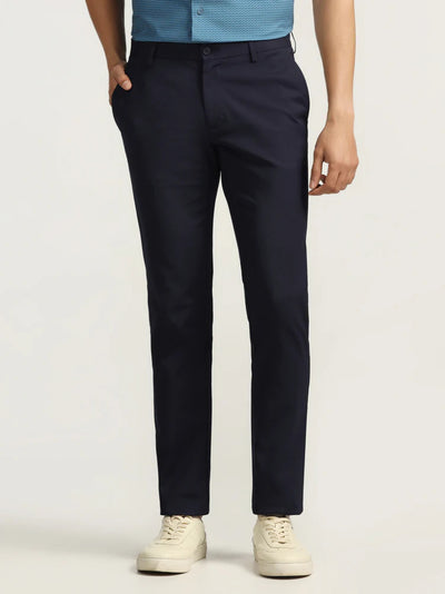 TechPro Slim Fit Casual Navy Solid Trousers