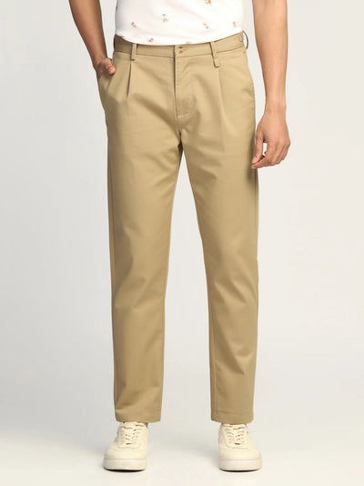 Sneaker Fit Casual Khaki Solid Trousers