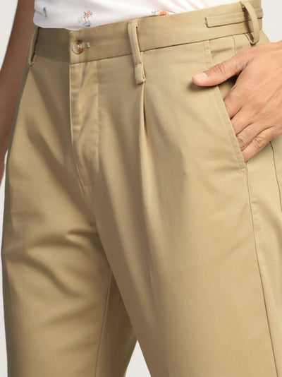 Sneaker Fit Casual Khaki Solid Trousers