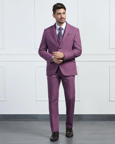 Three Piece Mauve Solid Formal Suit