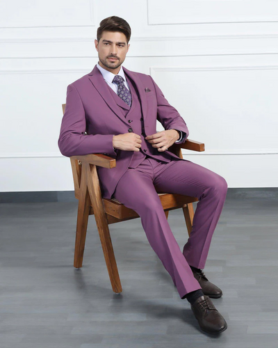 Three Piece Mauve Solid Formal Suit